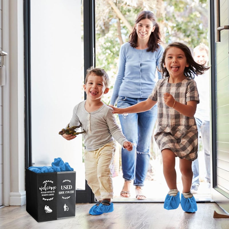 Singhoow Shoe Cover Box Dispenser Foldable Storage Bin Holder with Used Shoe Covers and Welcome Please or Remove Sign for Open House Supplies (Black, Gray) - Image 4